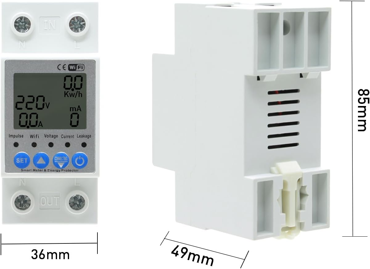 JOYELEC Smart WiFi Electric Meter Consumption Meter 63A 220V Real-time Monitoring, Time Switch Function, Overvoltage and Low Voltage Protection