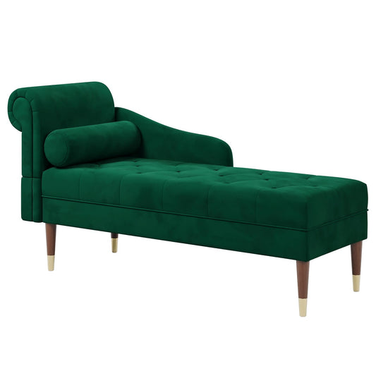 Canapea Vesgantti tip chaise longue din catifea, cu brate si perna, 149.5x54x76 cm, elegant si confortabil