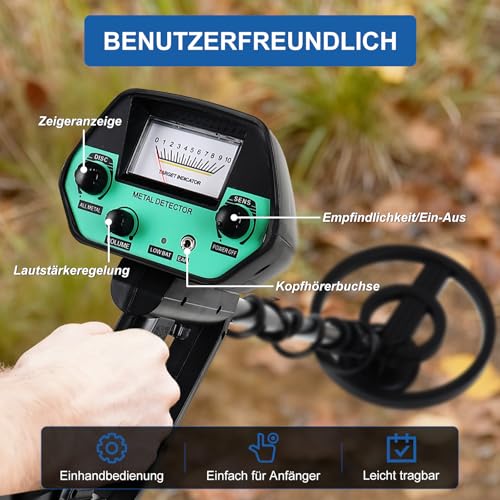 Detector de metale pentru copii 12+, detector profesional cu functie de precizie si mod DISC, adancime detectie pana la 1m