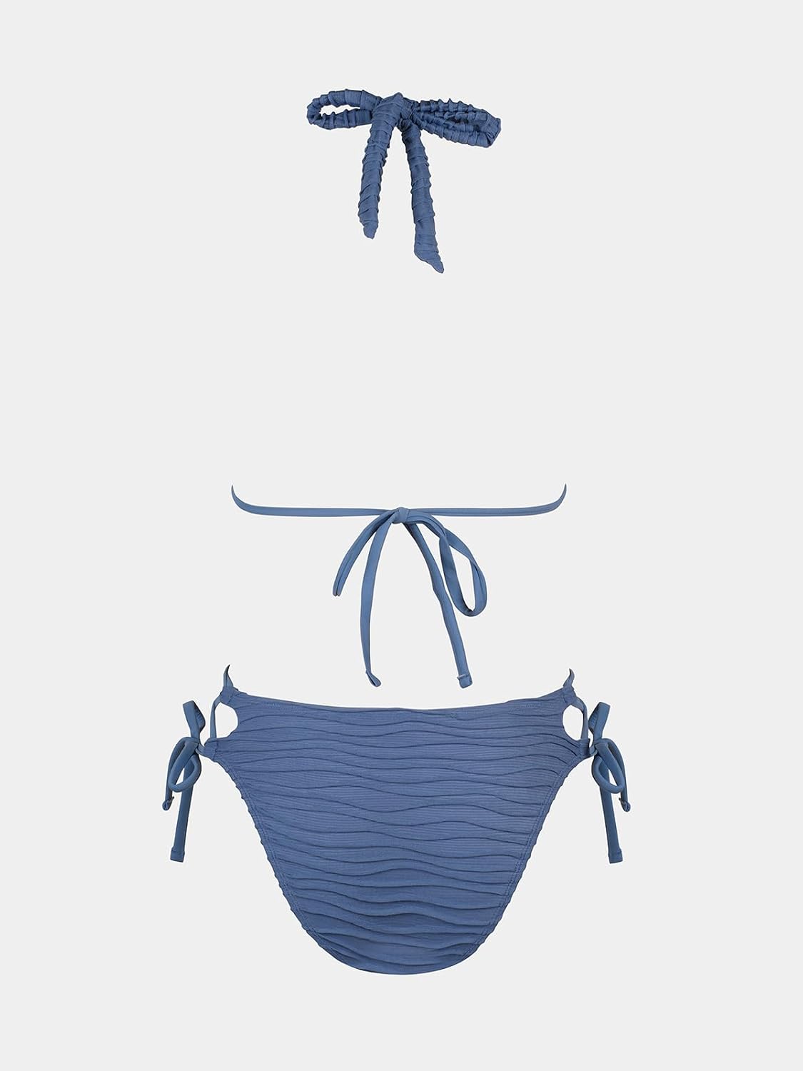 Costum de baie bikini CUPSHE cu halterneck, decolteu in V si siret, marimea XL, albastru otel