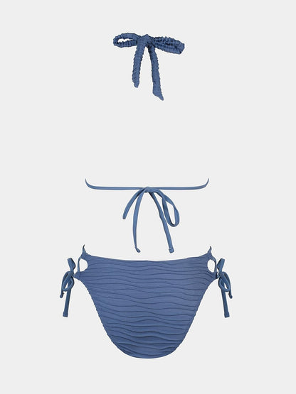 Costum de baie bikini CUPSHE cu halterneck, decolteu in V si siret, marimea XL, albastru otel