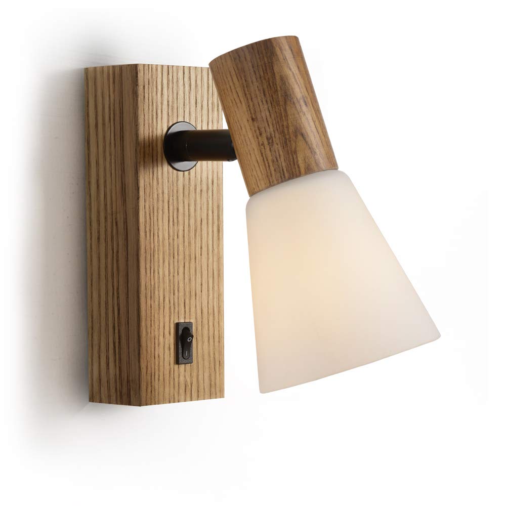 ouglres Black Wall Lamp with Switch, Pack of 2, Wooden Wall Light, Retro Wall Spot Made of Aluminium Lampshade, Rotatable, Wall Light Indoor, Compact, Bed, Bedroom, Living Room, GU10