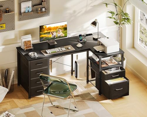 Birou in L reversibil 140x70 cm Coleshome cu sertare textile si USB