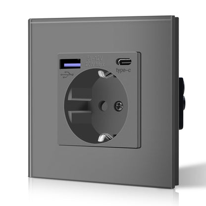 Priza Schuko 20W USB-C 3in1 BSEED, sticla gri, incarcare rapida