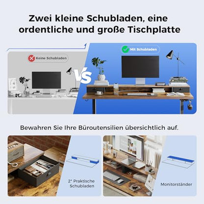 Birou electric reglabil pe inaltime 140x60 cm Agilestic + 2 sertare, memorie