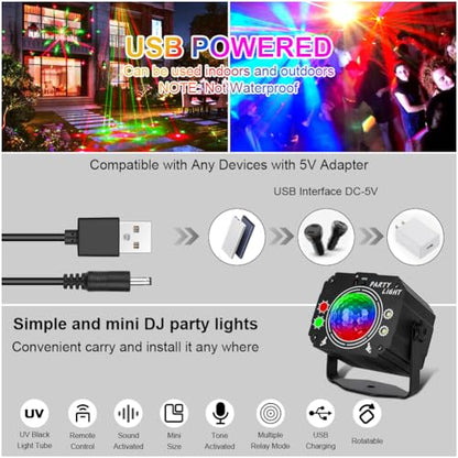 Proiector lumini disco 3 in 1 RGB UV LED URAQT, control remote