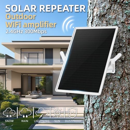 Amplificator WiFi exterior WLAN, repeater și booster solar pe baterie, extender semnal WiFi 2.4GHz până la 100m, 300Mbit/s, compatibil cu dispozitive 2.4GHz