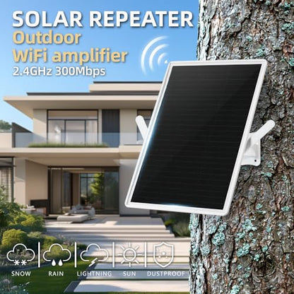Amplificator WiFi exterior WLAN, repeater și booster solar pe baterie, extender semnal WiFi 2.4GHz până la 100m, 300Mbit/s, compatibil cu dispozitive 2.4GHz