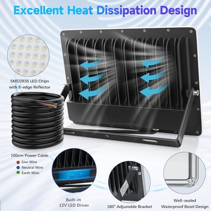 Proiector LED exterior 300W 30000lm IP67 + Lumina rece 6500K