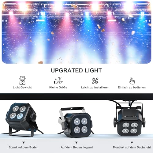 4 x proiectoare LED Disco PAR RGBW, lumini scena 40W cu DMX 4/8CH si telecomanda, spoturi PAR pentru disco, petreceri, DJ, scena, bar, nunta, Halloween, Craciun