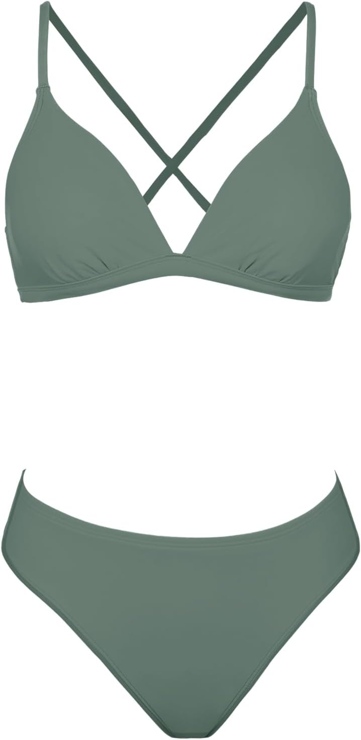 Costum de baie bikini CUPSHE din doua piese, cu detalii contrastante, marimea L, verde salvie