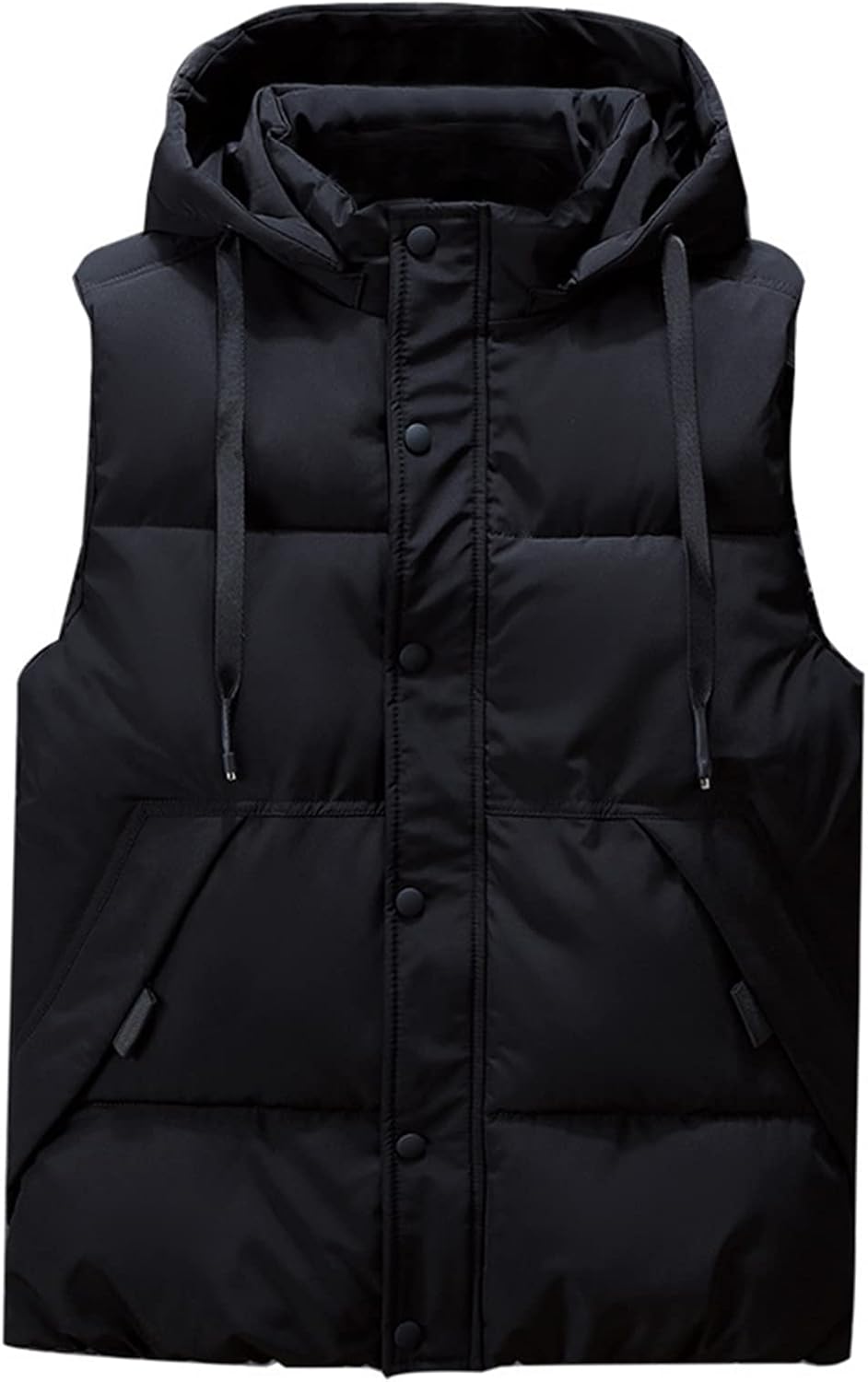 Icegrey Men's Down Vest with Hood Sleeveless Lightweight Body Warmer Quilted Vest Warm Gilet Stand-Up Collar, Black 2
