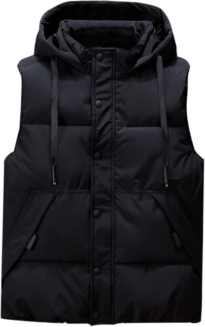 Icegrey Men's Down Vest with Hood Sleeveless Lightweight Body Warmer Quilted Vest Warm Gilet Stand-Up Collar, Black 2