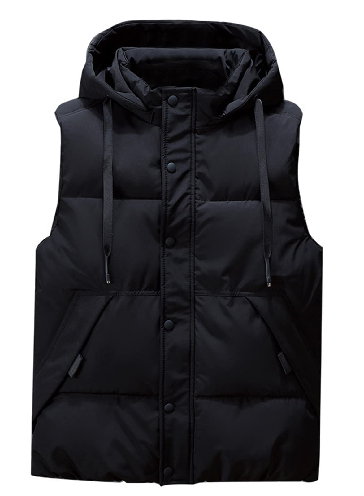 Icegrey Men's Down Vest with Hood Sleeveless Lightweight Body Warmer Quilted Vest Warm Gilet Stand-Up Collar, Black 2