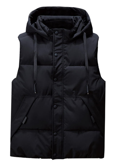 Icegrey Men's Down Vest with Hood Sleeveless Lightweight Body Warmer Quilted Vest Warm Gilet Stand-Up Collar, Black 2