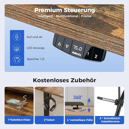 Birou electric reglabil pe inaltime 140x60 cm Agilestic + 2 sertare, memorie