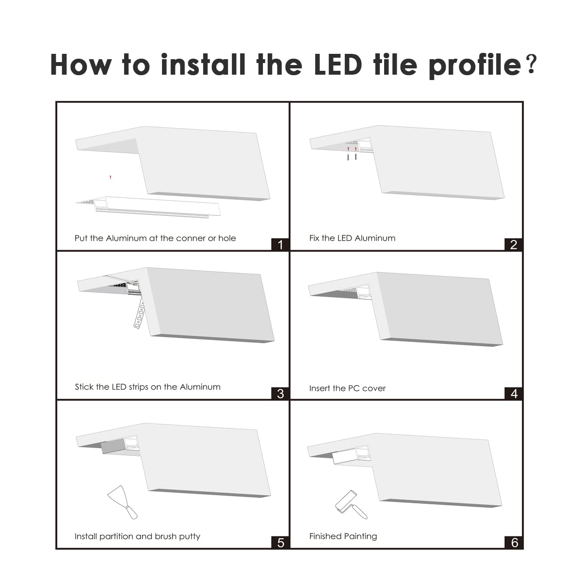 Profil LED Besseto 6 x 1 m Aluminiu cu difuzor laptos
