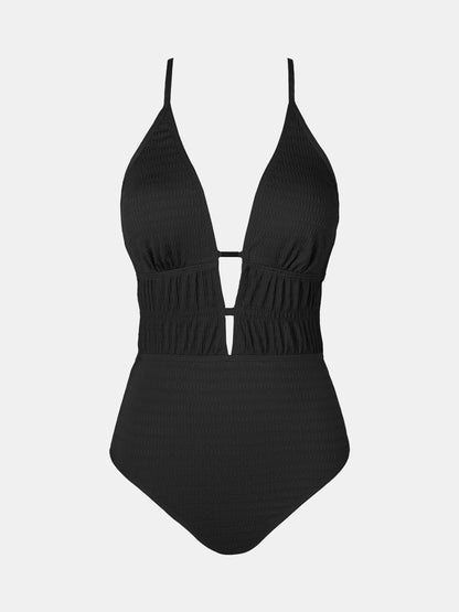 Costum de baie L - CUPSHE One Piece Plunging Neck Textured Ruched