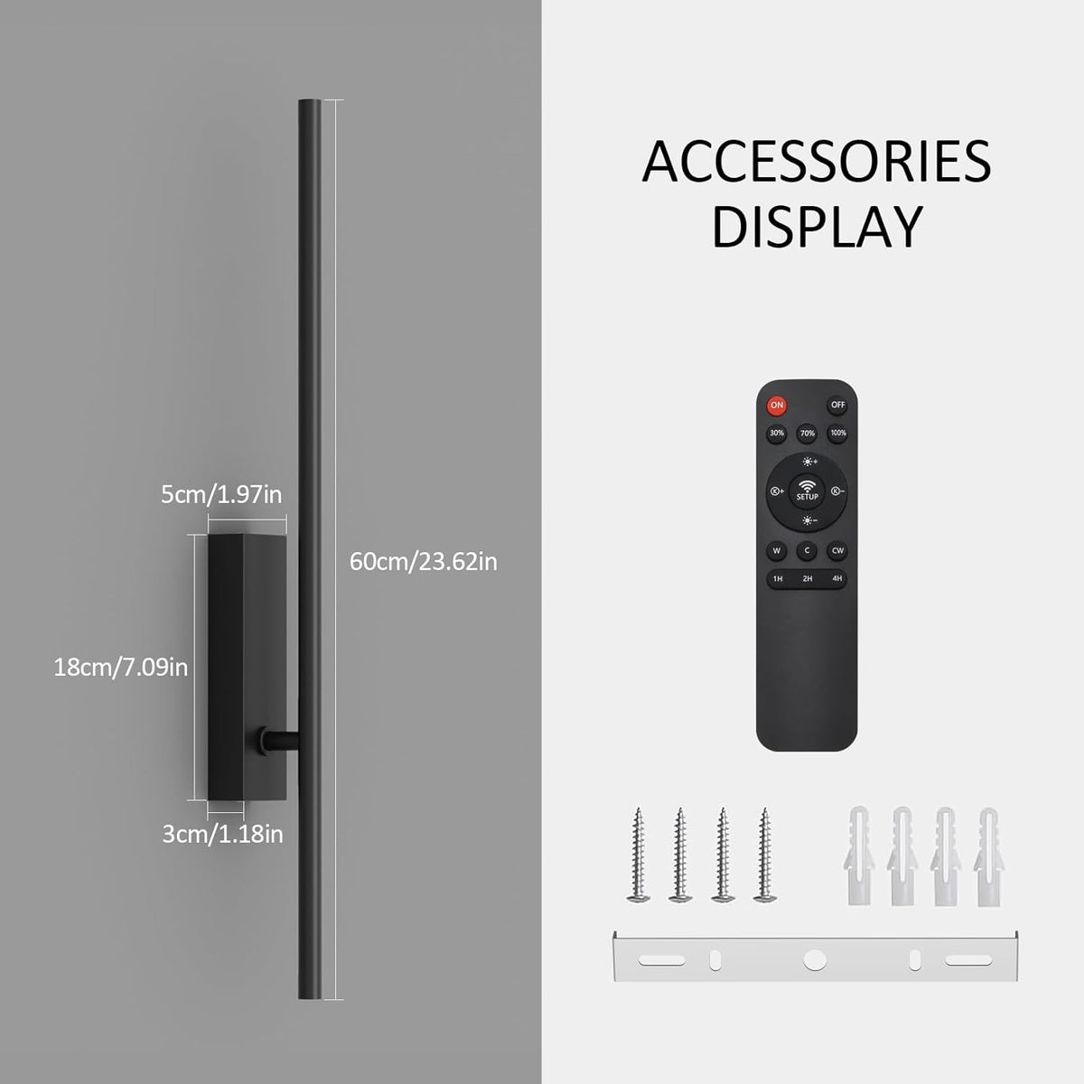 Set 2 aplice LED de interior Coinmit 18 W, 60 cm, negre, cu telecomanda