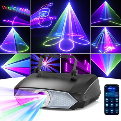 Glowingstage Lumina Disco Profesionala pentru Petreceri, Proiector 3D Animatii DIY cu Bluetooth App, DJ Disco Light cu DMX512 pentru Club, Bar, Halloween si Craciun