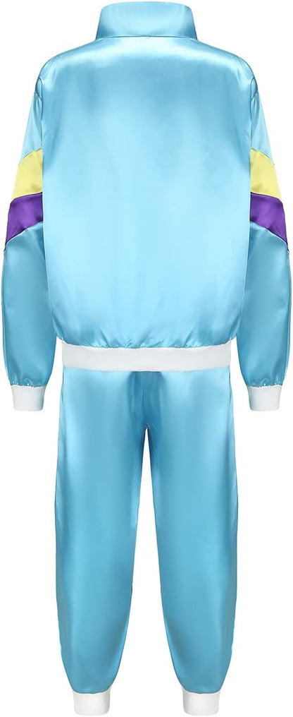 FOVER 80s Outfit, Men's, Women's Costume, Tracksuit, Pop Art, Retro Style Costume, Accessories Set with Inflatable Radio Sunglasses, Necklace, Sweatband for Theme Party, Fancy Dress