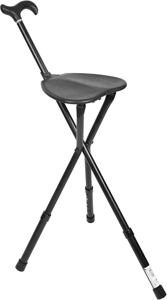 Baston pliabil cu scaun KMINA din aluminiu, 86-96 cm, negru