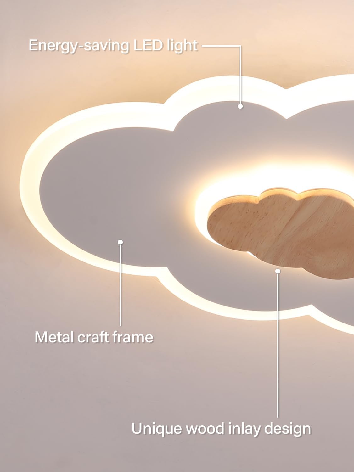FANLG LED Ceiling Light, 40CM Cloud Light Dimmable Ceiling Lamp with Remote Control 3000-6000K, Kids Night Light 20W Wood Ceiling Light for Kids Room/Living Room/Bedroom/Hallway