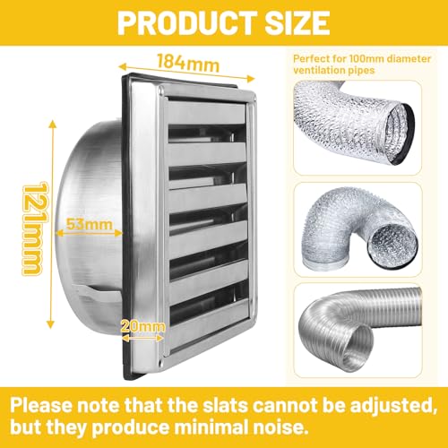 Grila ventilatie 125 mm LALAGO inox 304 cu clapeta antiretur si plasa