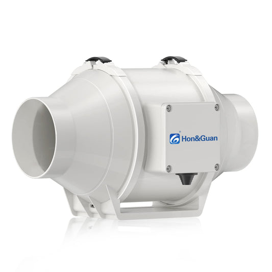 Ventilator Inline Hon&Guan 100mm silentios, debit reglabil treapta mare/mica, ventilator inline pentru baie, birou, grow tent si hidroponie