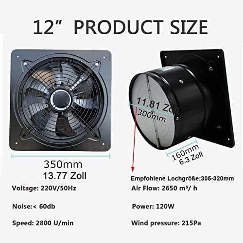 Ventilator axial industrial 12 inch PQS25 + ECUTEE + 120W, 2650 m3/h, metal