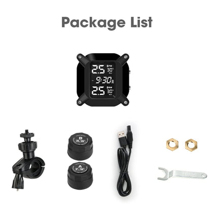 Jansite Motorcycle TPMS Wireless Tyre Pressure Monitoring System with 2 External Sensors LCD Display Car Alarm System Anti-Off & Waterproof Waterproof