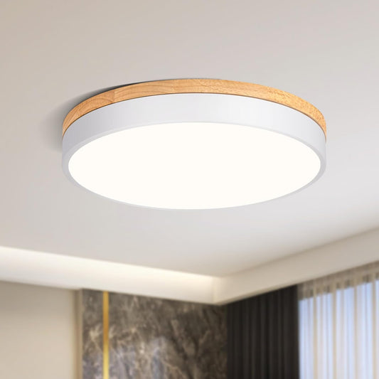 Qamra Ceiling Light, LED Ceiling Light, Wood, 40 cm, Flat Ceiling Light, White, 36 W Round Lamp for Living Room, Bedroom, Kitchen, Hallway, Dining Room, 4000 K