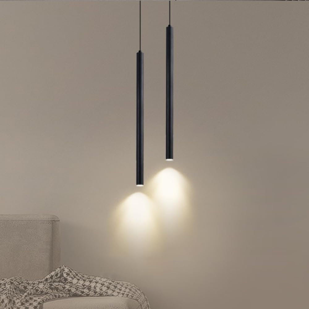 Set 2 pendule LED LIGKIN minimaliste din aluminiu, 50 cm, negre