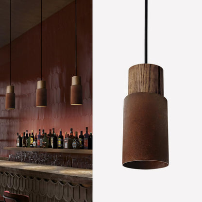 Pendul Vintage 4 lumini E27 92 cm lemn si metal negru