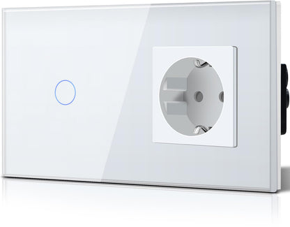 Intrerupator touch 1 gang + priza Schuko ingropata BSEED, sticla alba