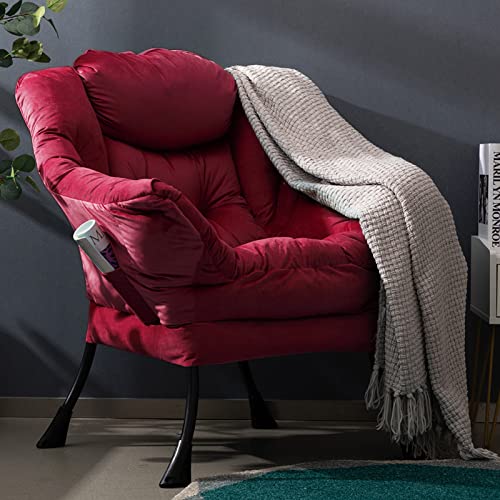 Fotoliu living din catifea HollyHOME, rosu, cu cotiere, confort sporit