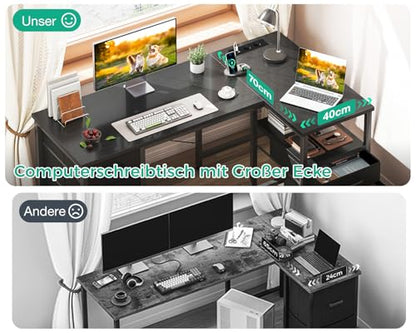 Birou in L reversibil 140x70 cm Coleshome cu sertare textile si USB