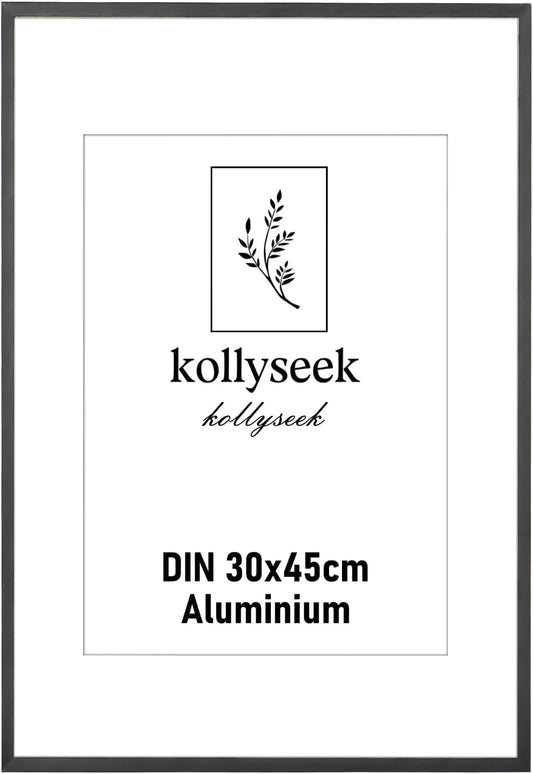 Rama foto kollyseek din aluminiu negru cu sticla, 30x45 cm