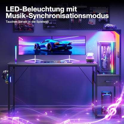 Birou gaming 138x48 cm cu LED, sertare si raft reversibil Coleshome