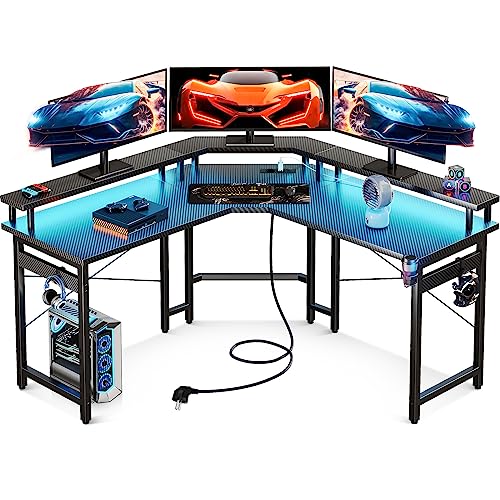 Birou gaming 129x129 cm ODK, LED, 2 prize + 2 USB, raft monitor