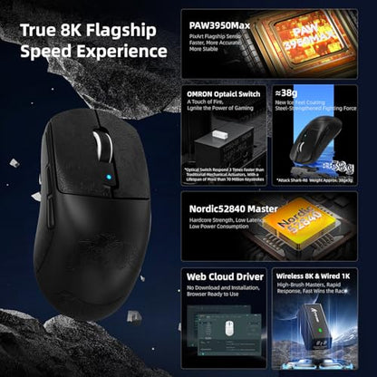 Mouse Gaming R6 MAMBASNAKE x ATTACK SHARK, 39g, Wireless 8K, PAW3950MAX
