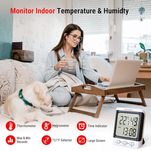Termometru higrometru digital TP152 ThermoPro cu ceas, monitorizare