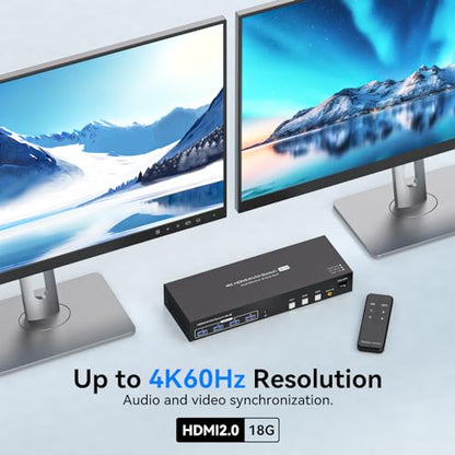 KVM Switch 3 PC Comuta 2 Monitoare HDMI 4K60Hz USB 3.0 PVBCTCSID EDID
