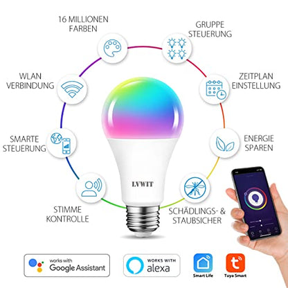 Bec smart E27 A70 LVWIT 12W 1521lm RGBCW WiFi Alexa Tuya, set 4