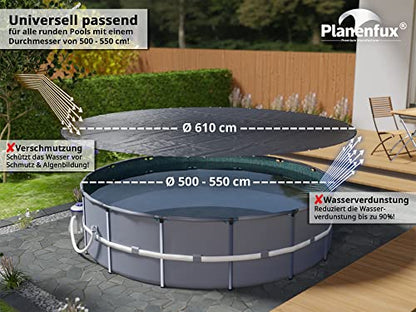 Prelata Piscina Rotunda Planenfux, pentru piscine cu diametru 550 cm, 2 in 1 Rezistenta UV, diametru 610 cm