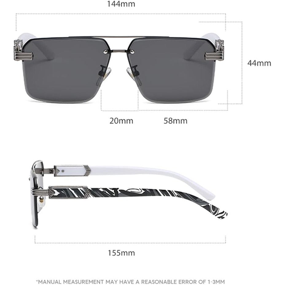 kachawoo Flattop Sunglasses with Tattoo Pattern Legs Decorative Large Sunglasses Rimless Rectangular Shades Unisex, Gold With Brown