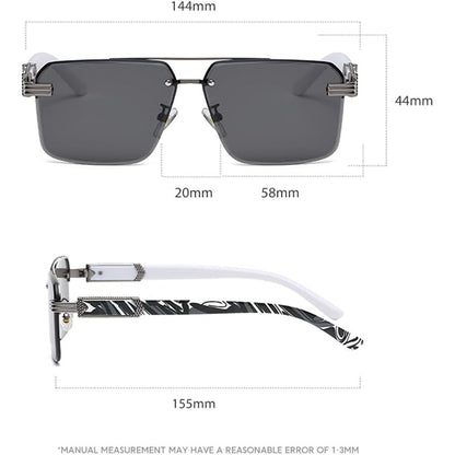 kachawoo Flattop Sunglasses with Tattoo Pattern Legs Decorative Large Sunglasses Rimless Rectangular Shades Unisex, Gold With Brown