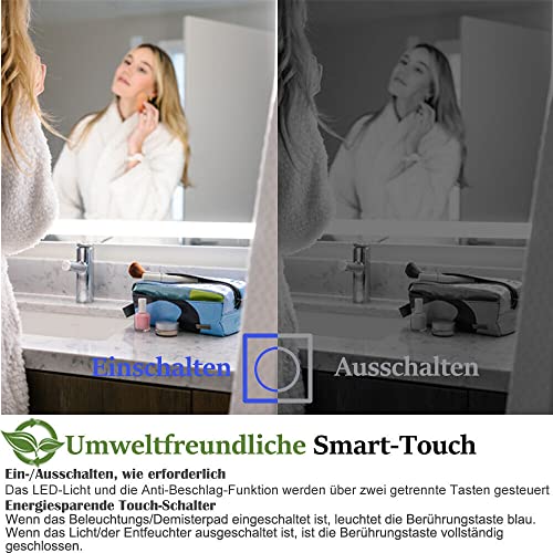 Oglinda baie LED rotunda 50 cm + Touch + Anti-aburire + Dimabila