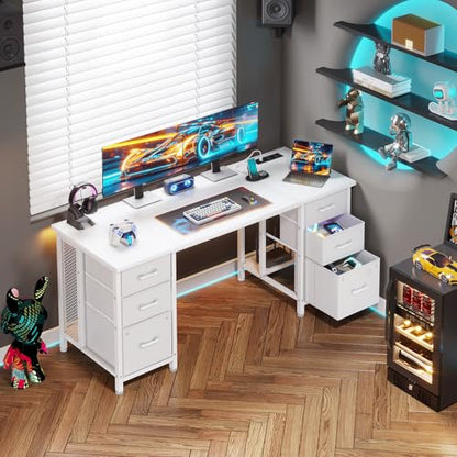 Birou cu 6 sertare 160x52 cm Coleshome, prize si USB, alb