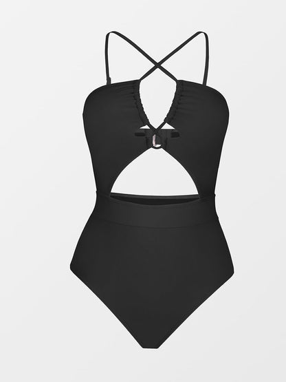 Costum de baie intreg CUPSHE cu decupaje si snur, marimea L, negru